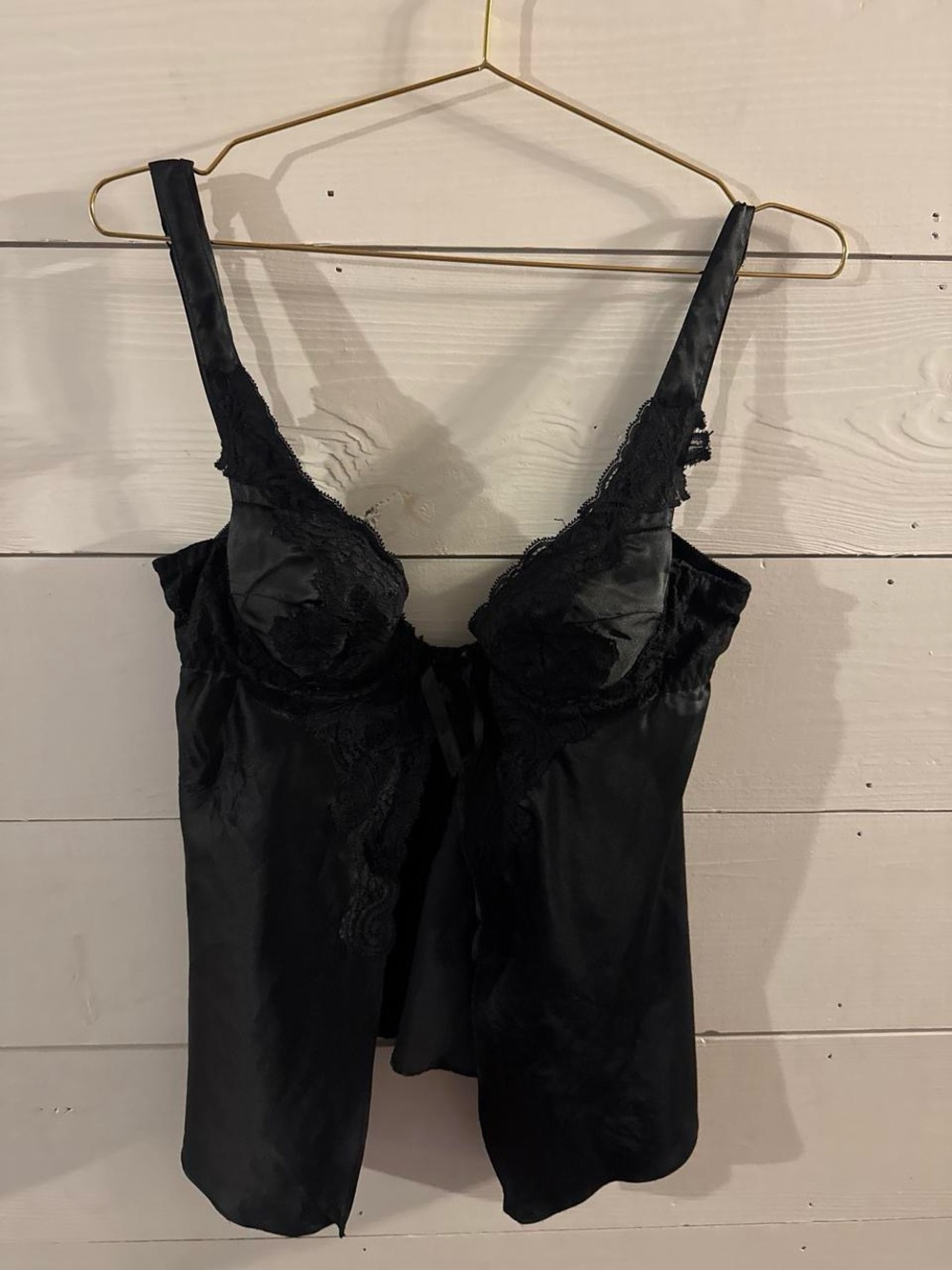 Frederick's of Hollywood Black Satin Lace Camisole